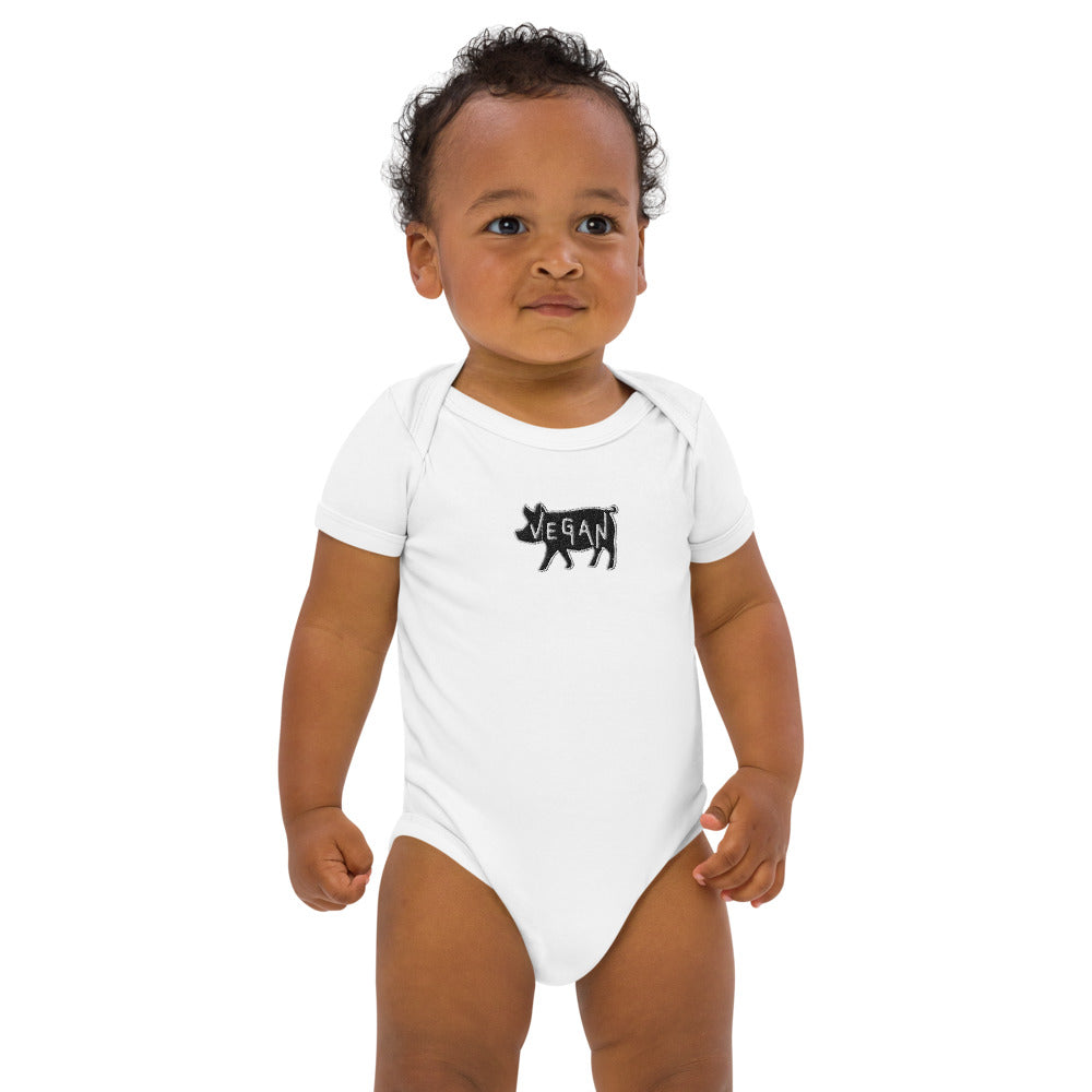VEGAN Organic cotton Embroidered baby bodysuit