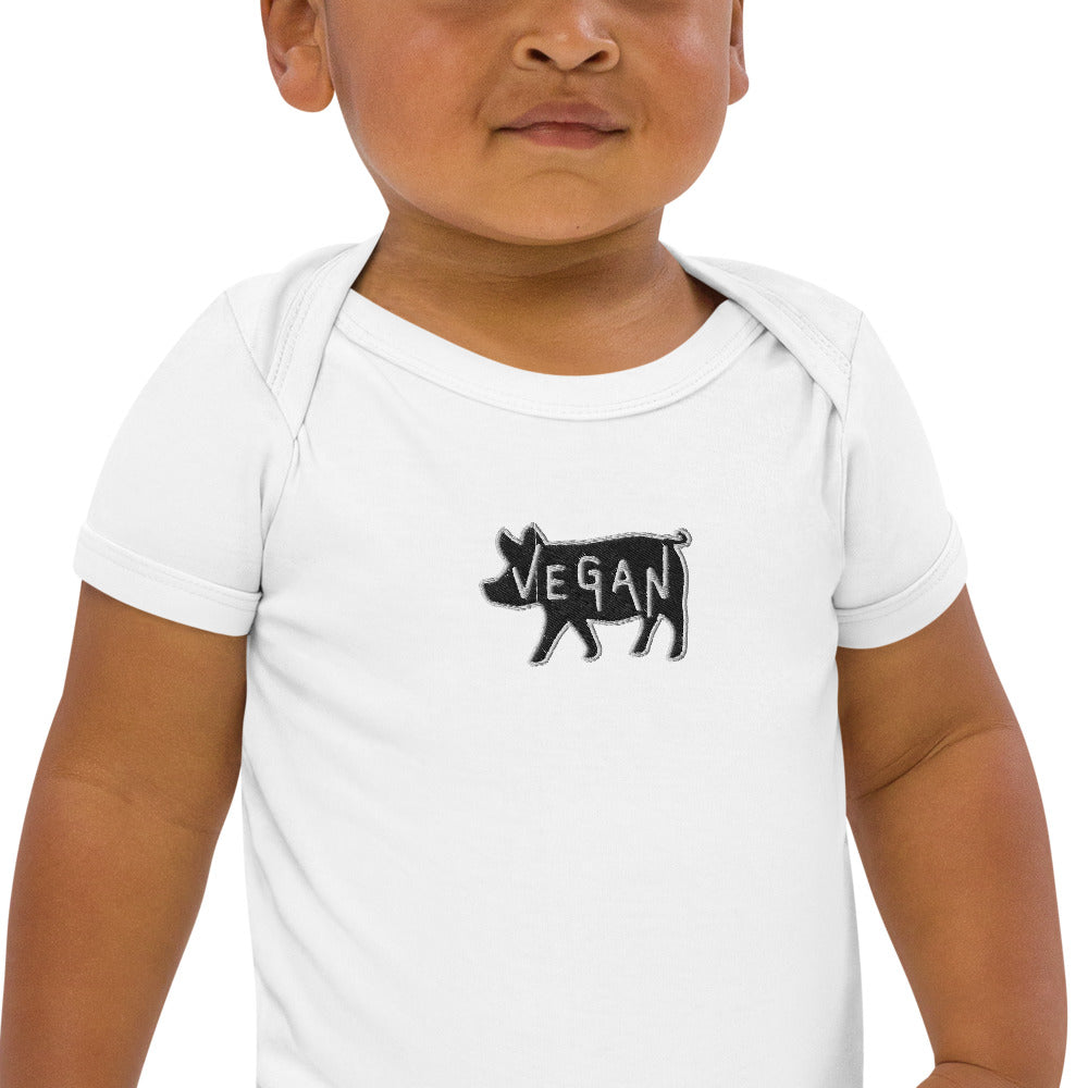 VEGAN Organic cotton Embroidered baby bodysuit