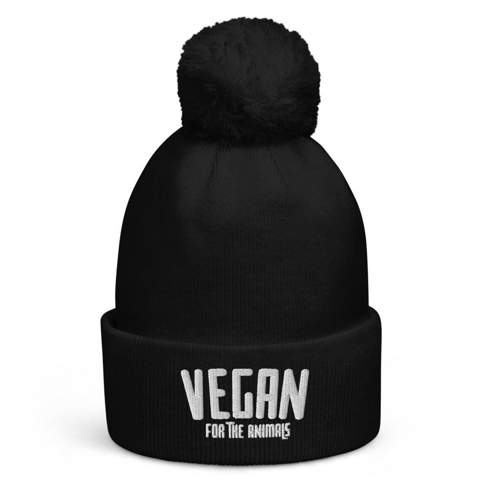 VEGAN For The Animals Embroidered Pom pom beanie