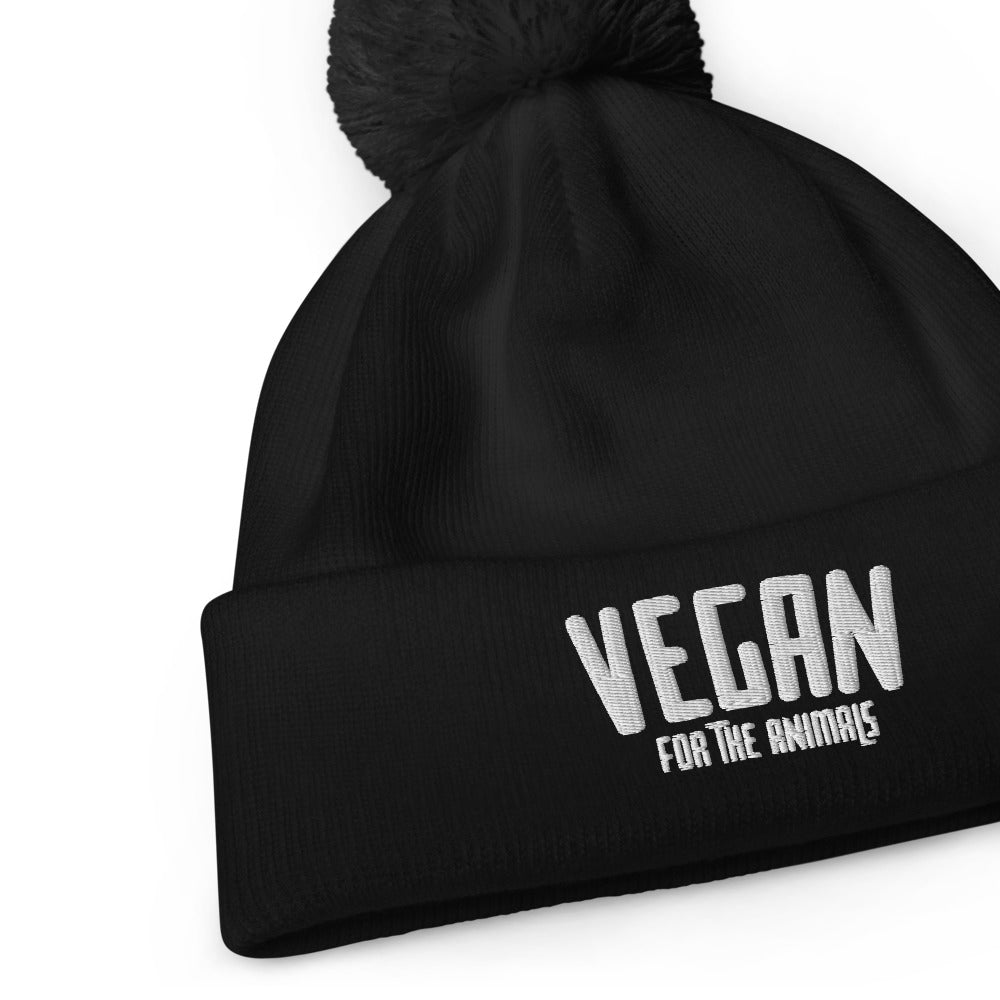 VEGAN For The Animals Embroidered Pom pom beanie