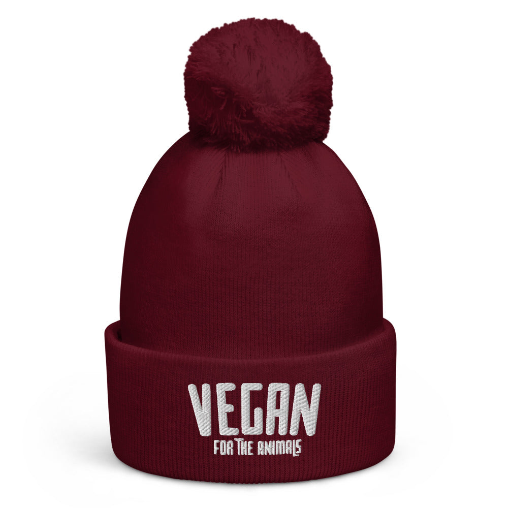 VEGAN For The Animals Embroidered Pom pom beanie