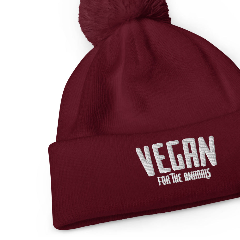 VEGAN For The Animals Embroidered Pom pom beanie