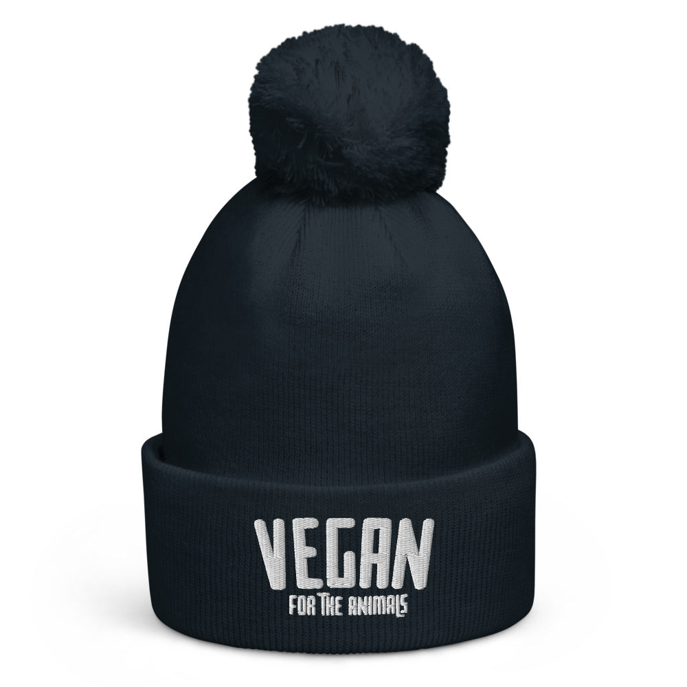 VEGAN For The Animals Embroidered Pom pom beanie