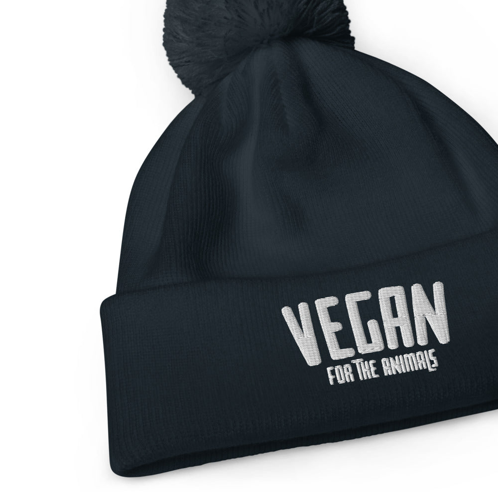 VEGAN For The Animals Embroidered Pom pom beanie