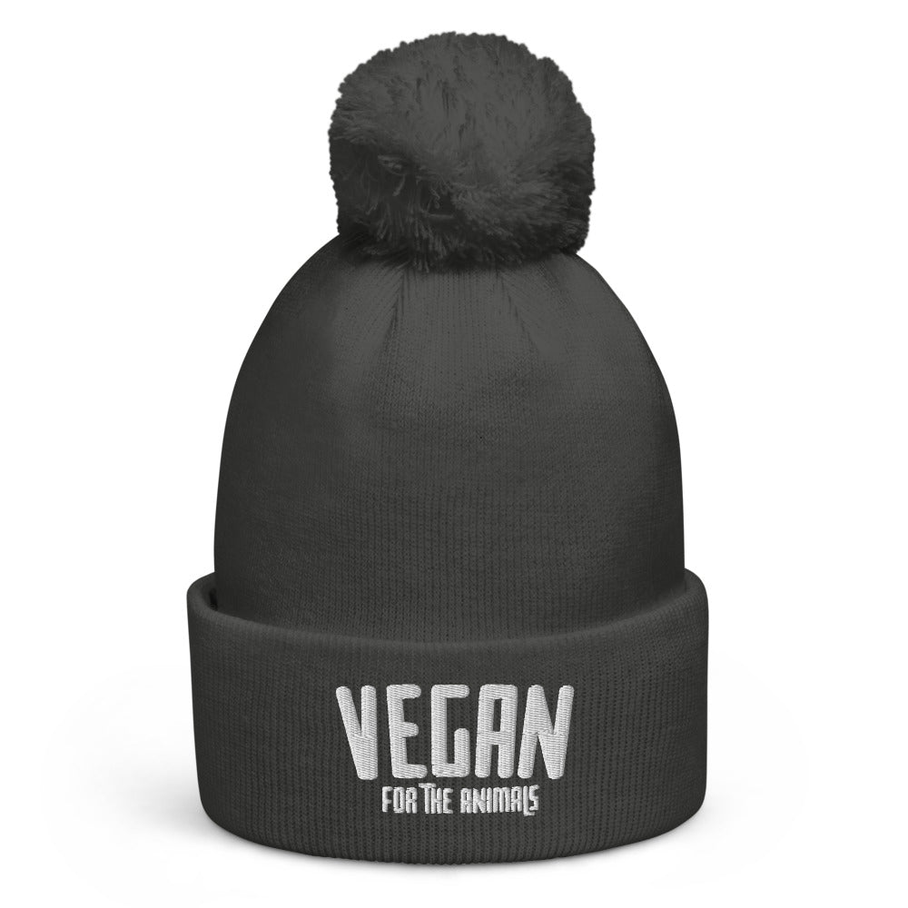 VEGAN For The Animals Embroidered Pom pom beanie