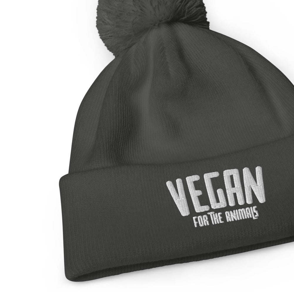 VEGAN For The Animals Embroidered Pom pom beanie