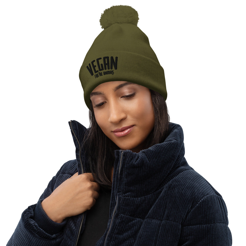 VEGAN For The Animals Embroidered Pom pom beanie