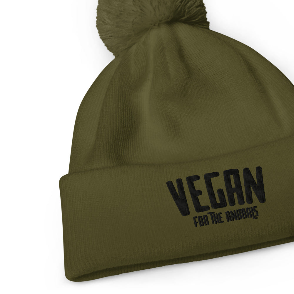VEGAN For The Animals Embroidered Pom pom beanie