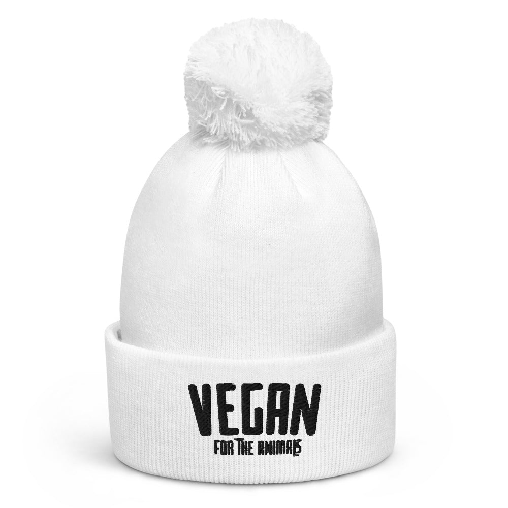VEGAN For The Animals Embroidered Pom pom beanie