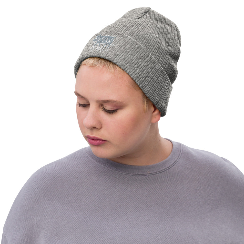 VEGAN For The Animals Embroidered Recycled cuffed beanie