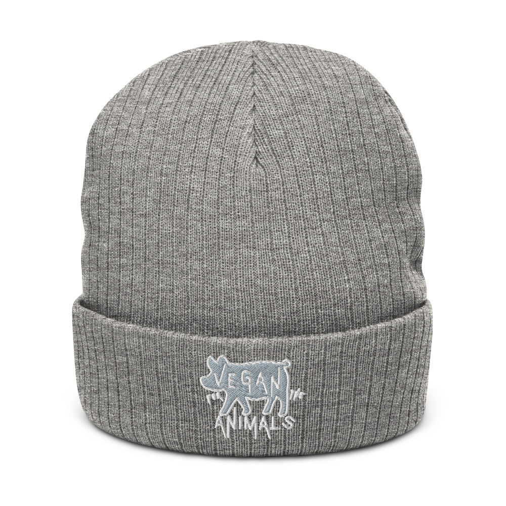 VEGAN For The Animals Embroidered Recycled cuffed beanie