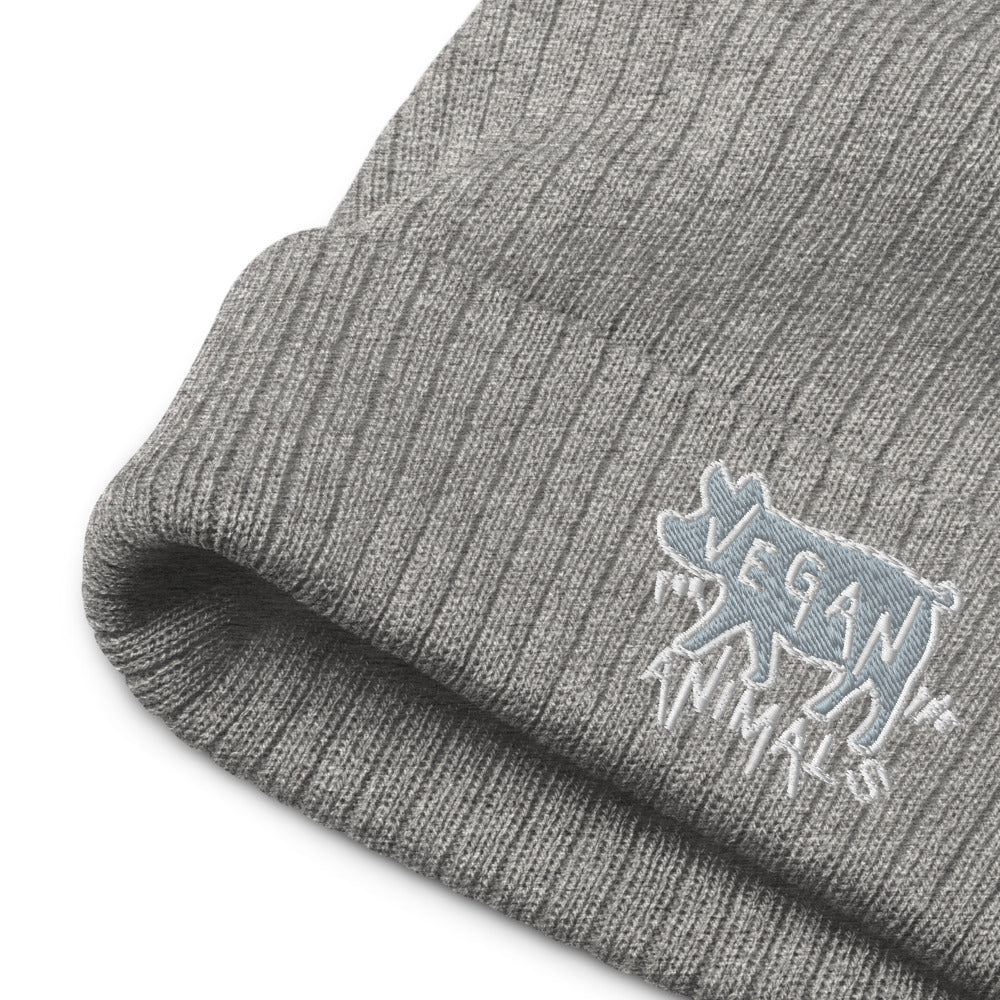 VEGAN For The Animals Embroidered Recycled cuffed beanie