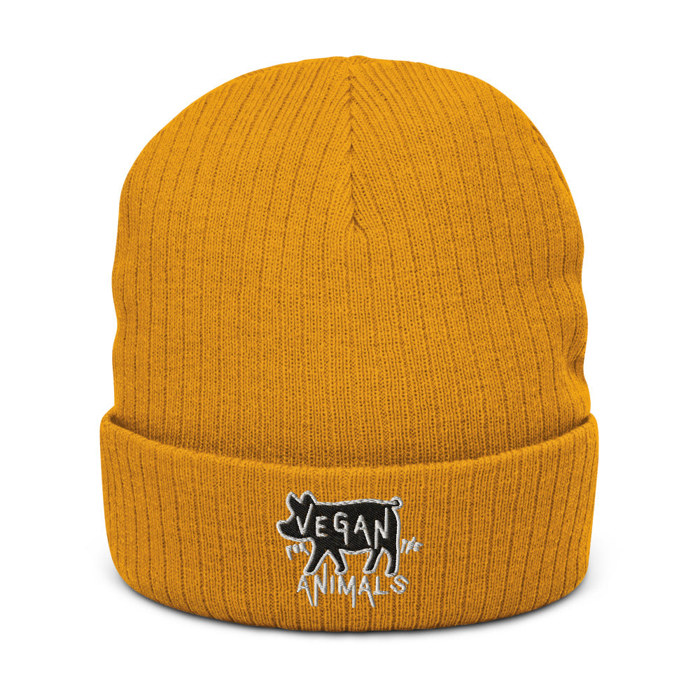 VEGAN For The Animals Embroidered Recycled cuffed beanie