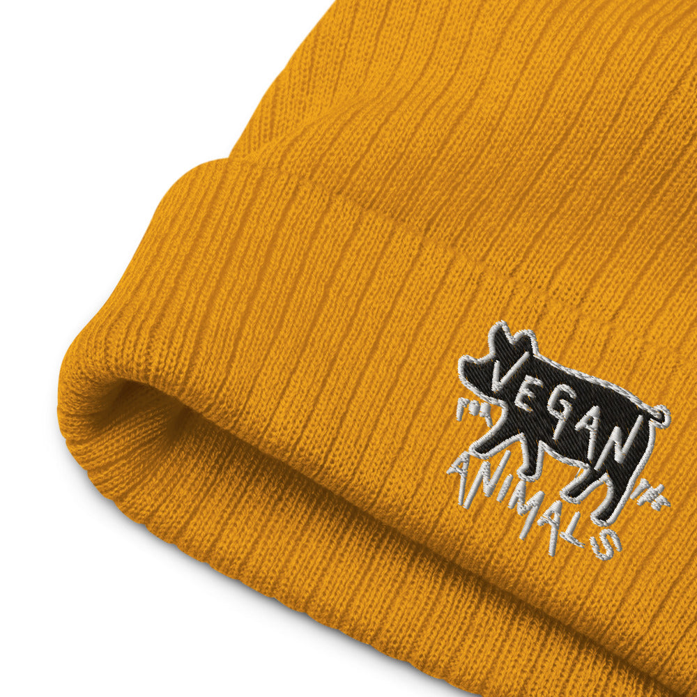 VEGAN For The Animals Embroidered Recycled cuffed beanie