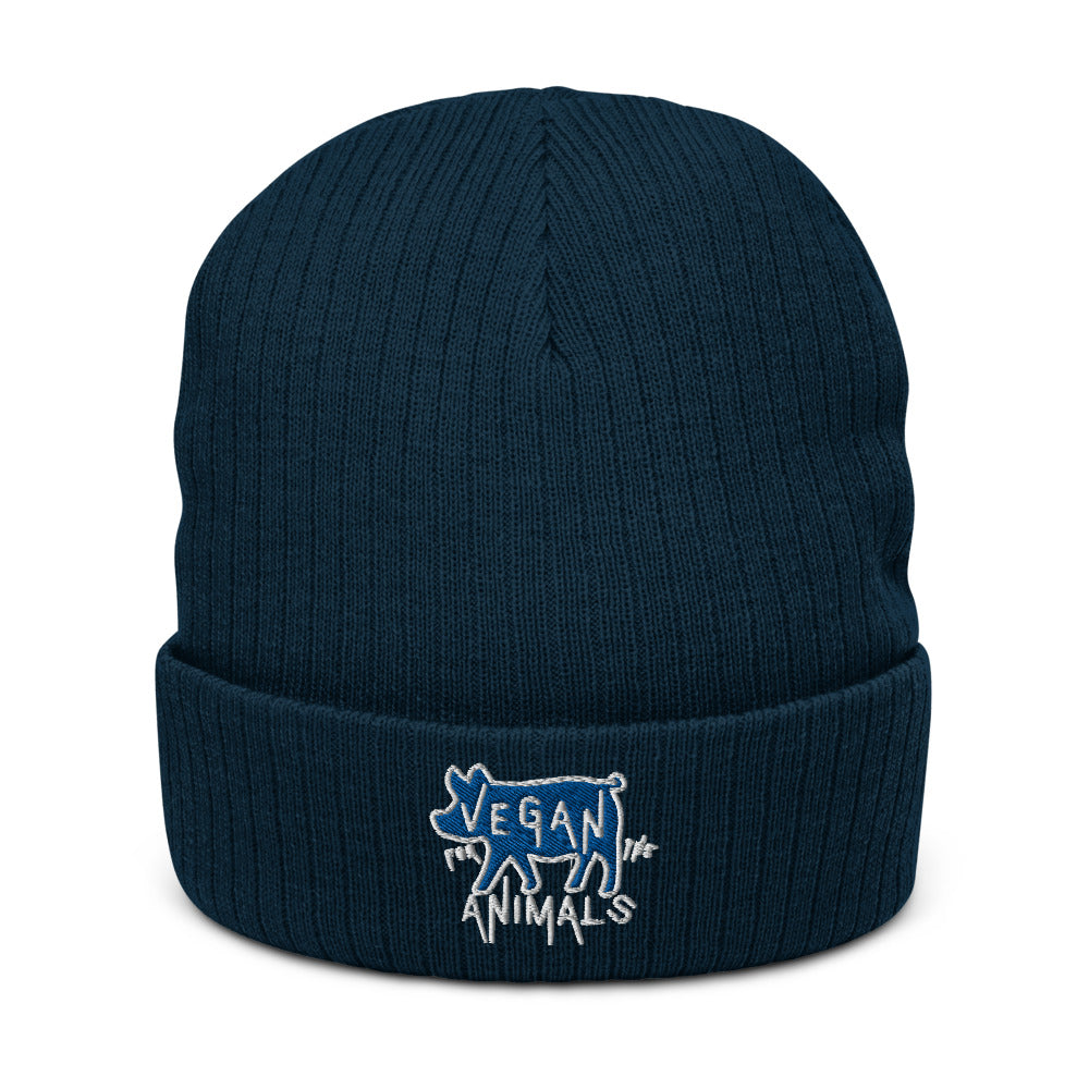 VEGAN For The Animals Embroidered Recycled cuffed beanie