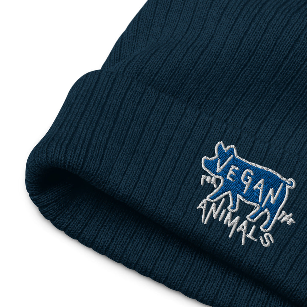 VEGAN For The Animals Embroidered Recycled cuffed beanie
