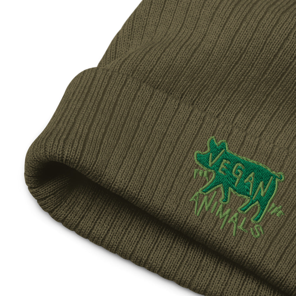 VEGAN For The Animals Embroidered Recycled cuffed beanie