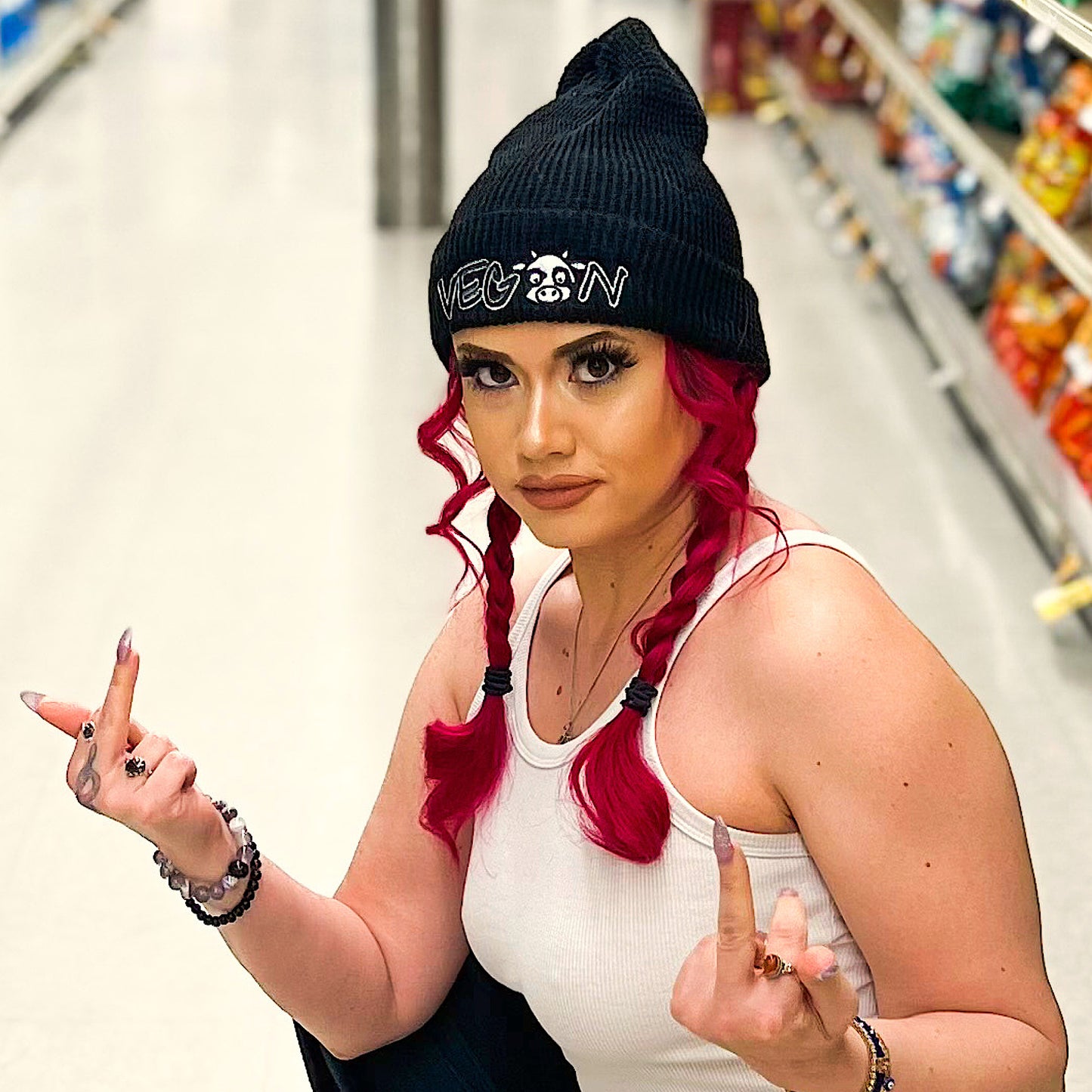 VEGAN Embroidered Waffle beanie