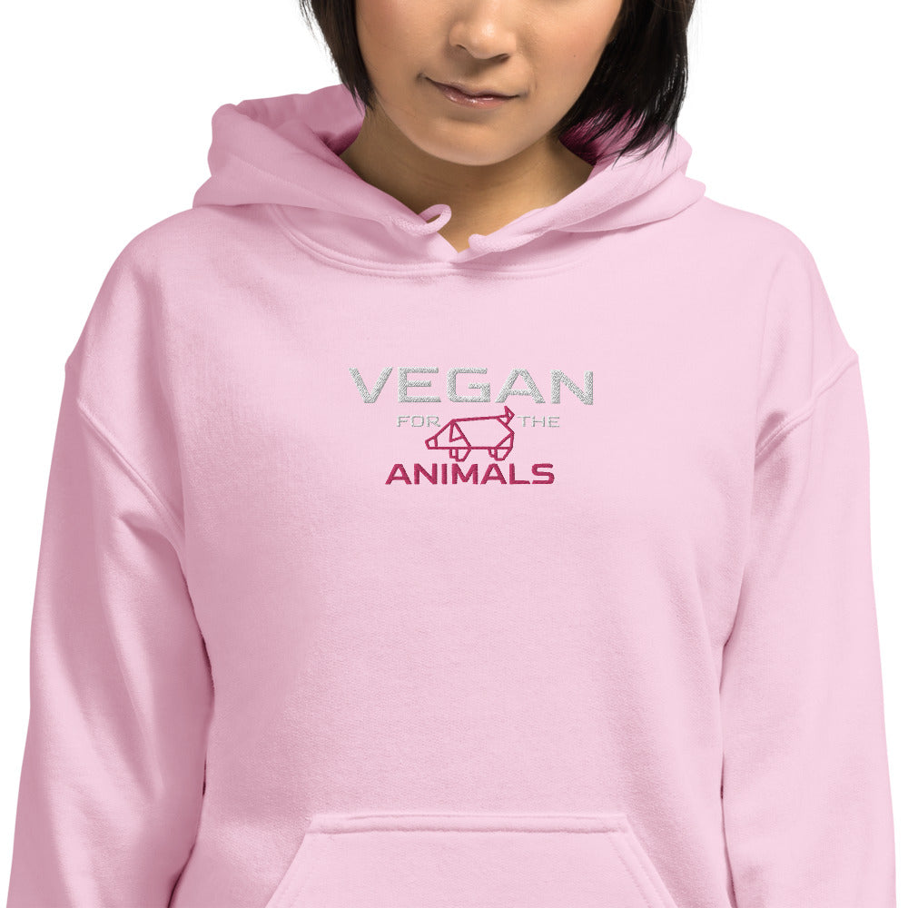 Vegan Unisex Embroidered Hoodie " VEGAN For The Animals "