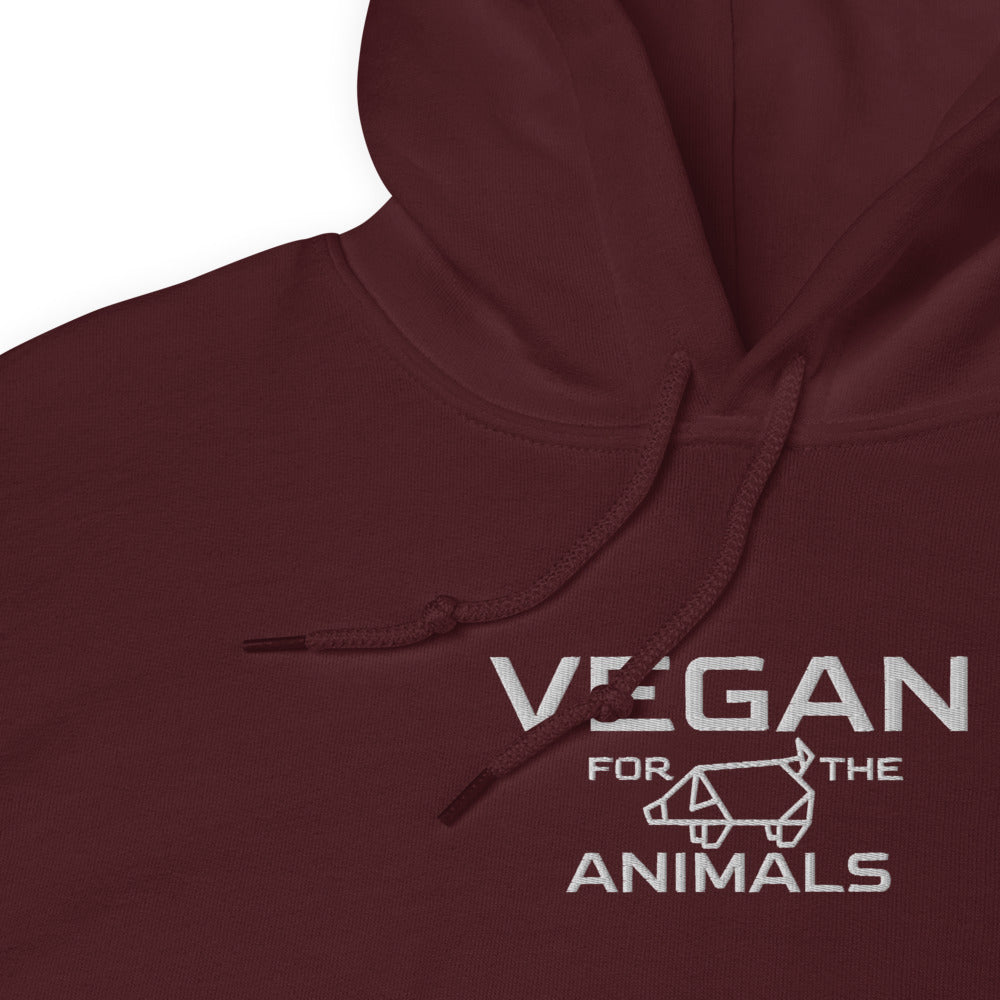 Vegan Unisex Embroidered Hoodie " VEGAN For The Animals "