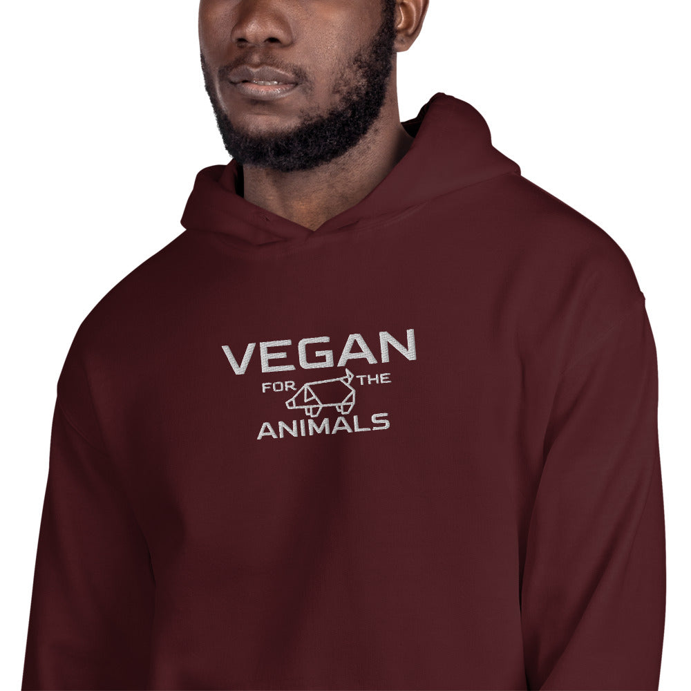 Vegan Unisex Embroidered Hoodie " VEGAN For The Animals "