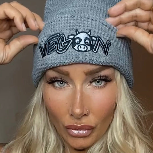 VEGAN Embroidered Waffle beanie