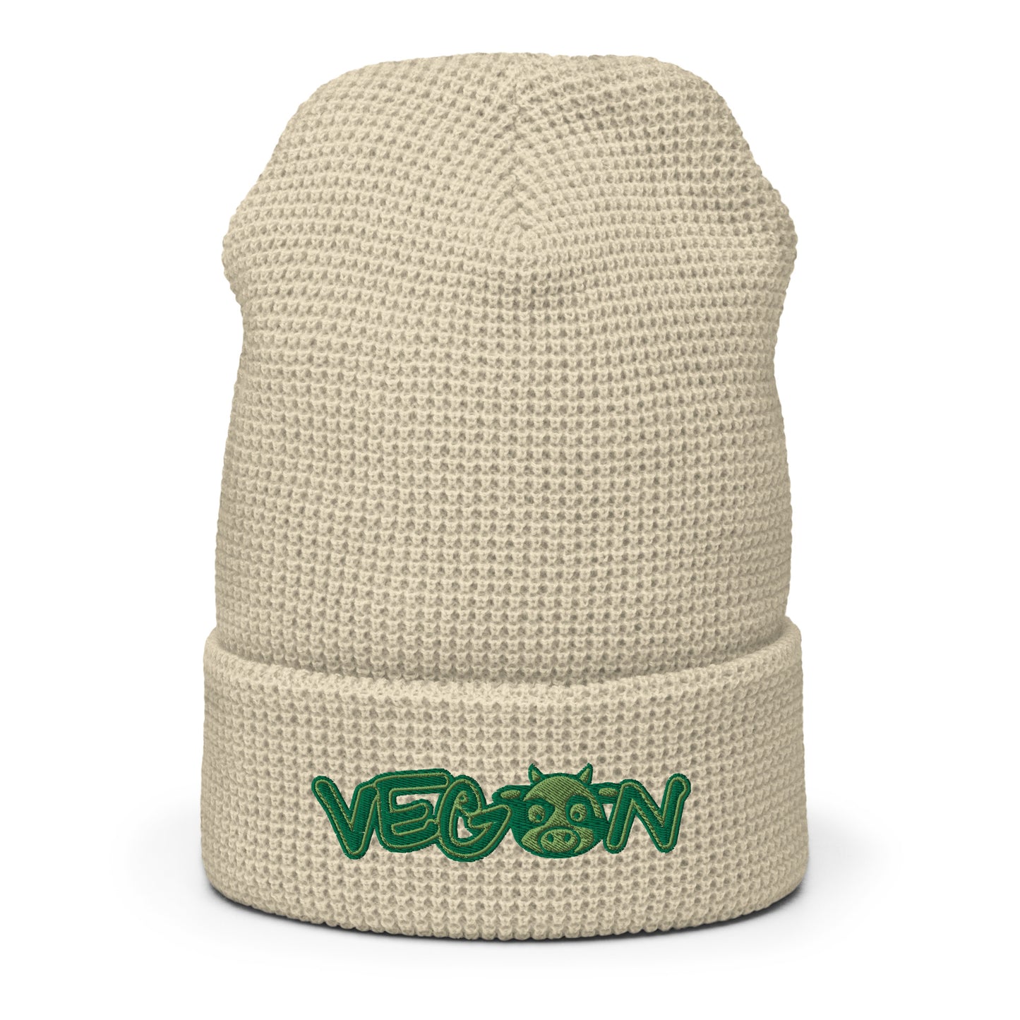 VEGAN Embroidered Waffle beanie