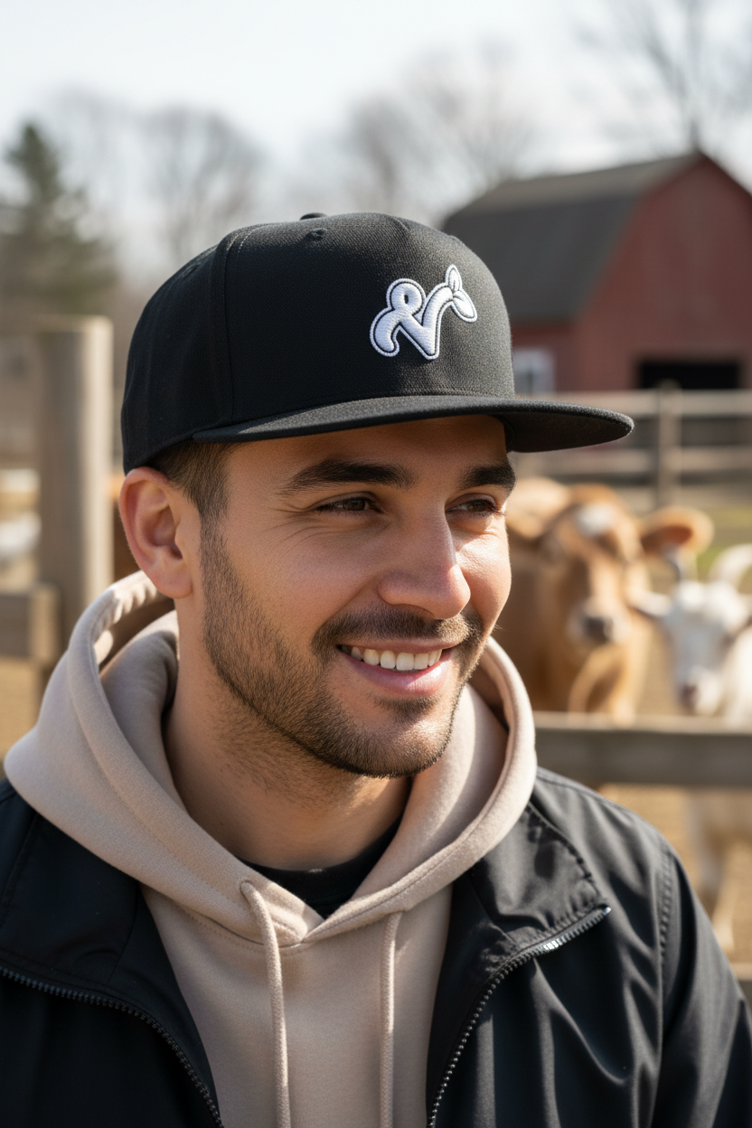 Vegan "V" Embroidered High Profile 100% Cotton 5 Panel Flat Bill Cap