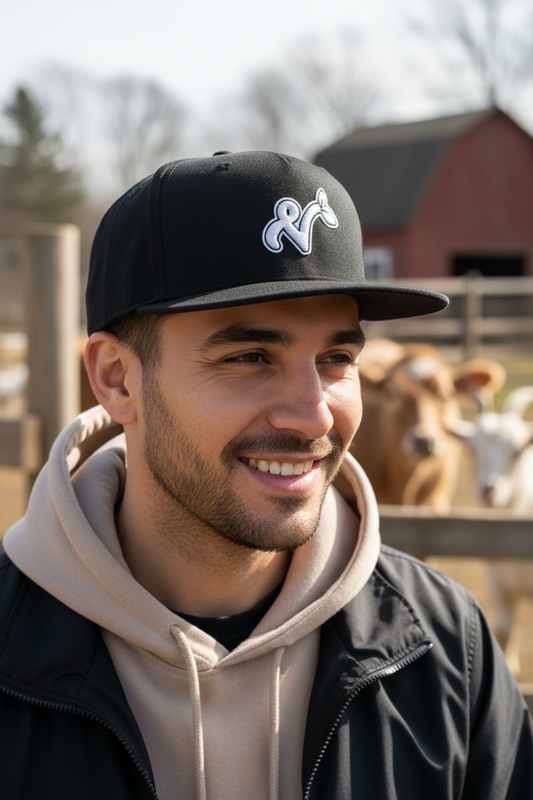 Vegan "V" Embroidered High Profile 100% Cotton 5 Panel Flat Bill Cap