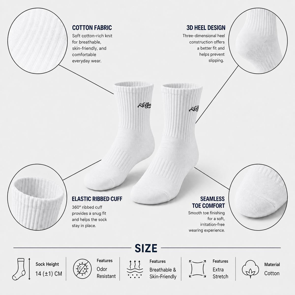 VEGAN Embroidered Cotton Quarter Socks