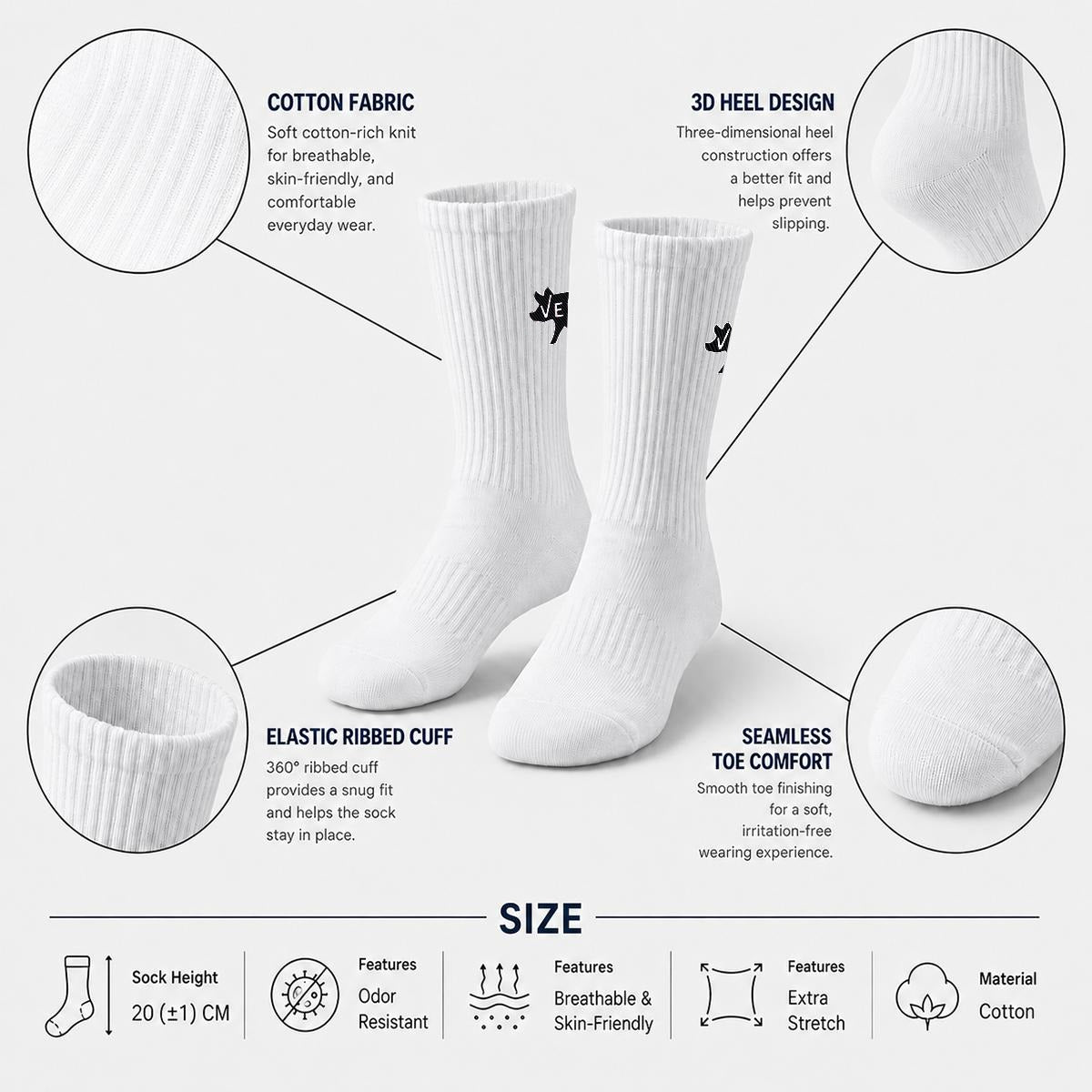 VEGAN Embroidered Cotton Crew Socks