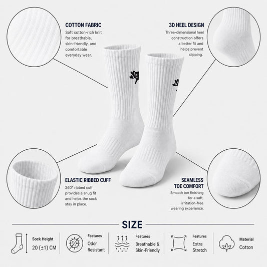 VEGAN Embroidered Cotton Crew Socks