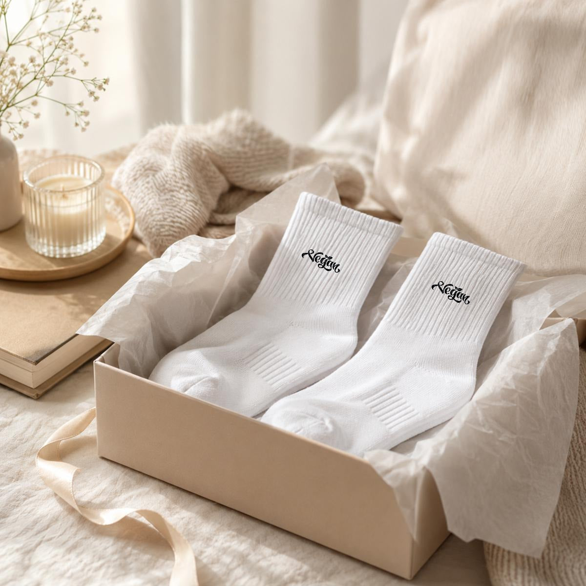 VEGAN Embroidered Cotton Quarter Socks