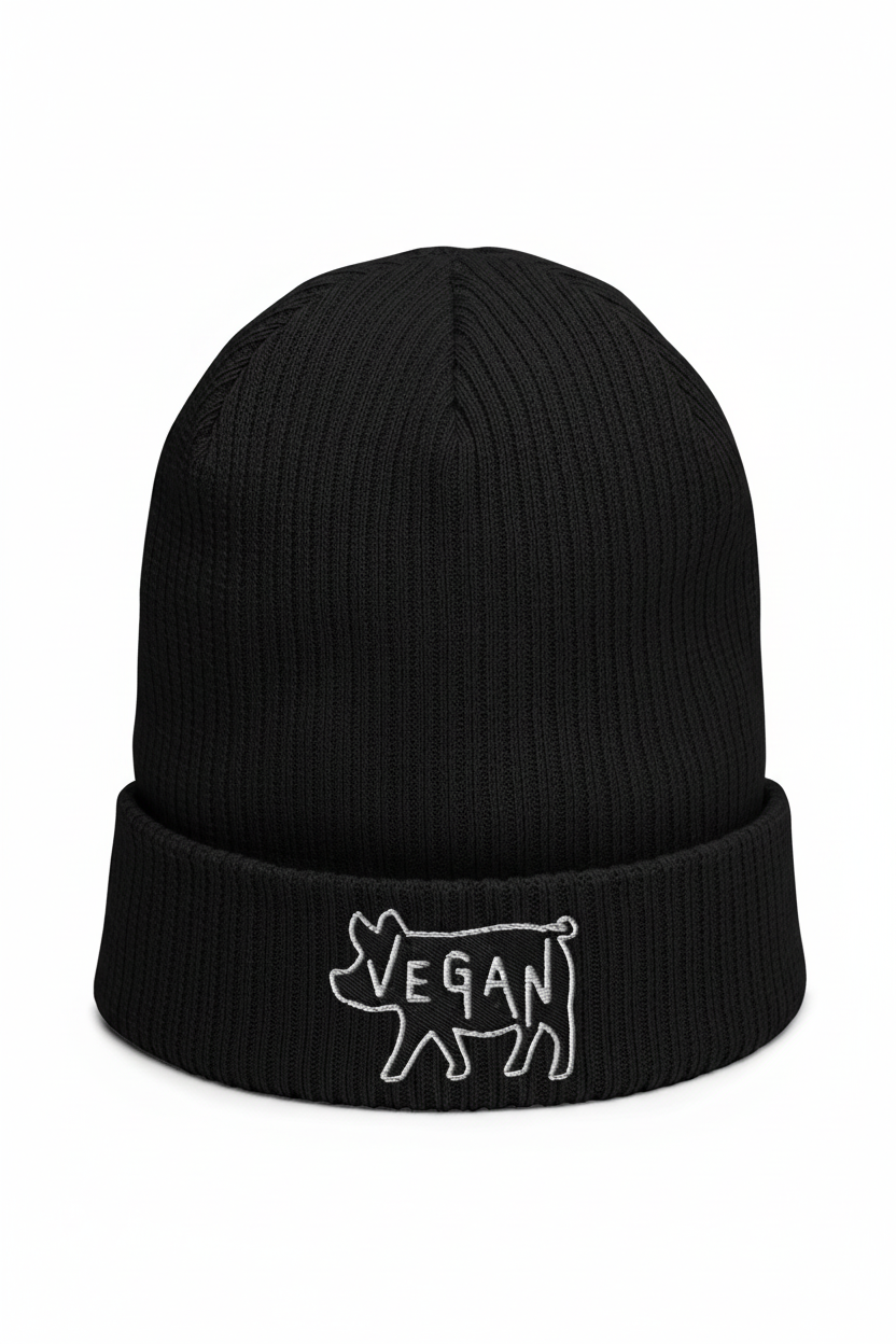 Black Beanie White BG