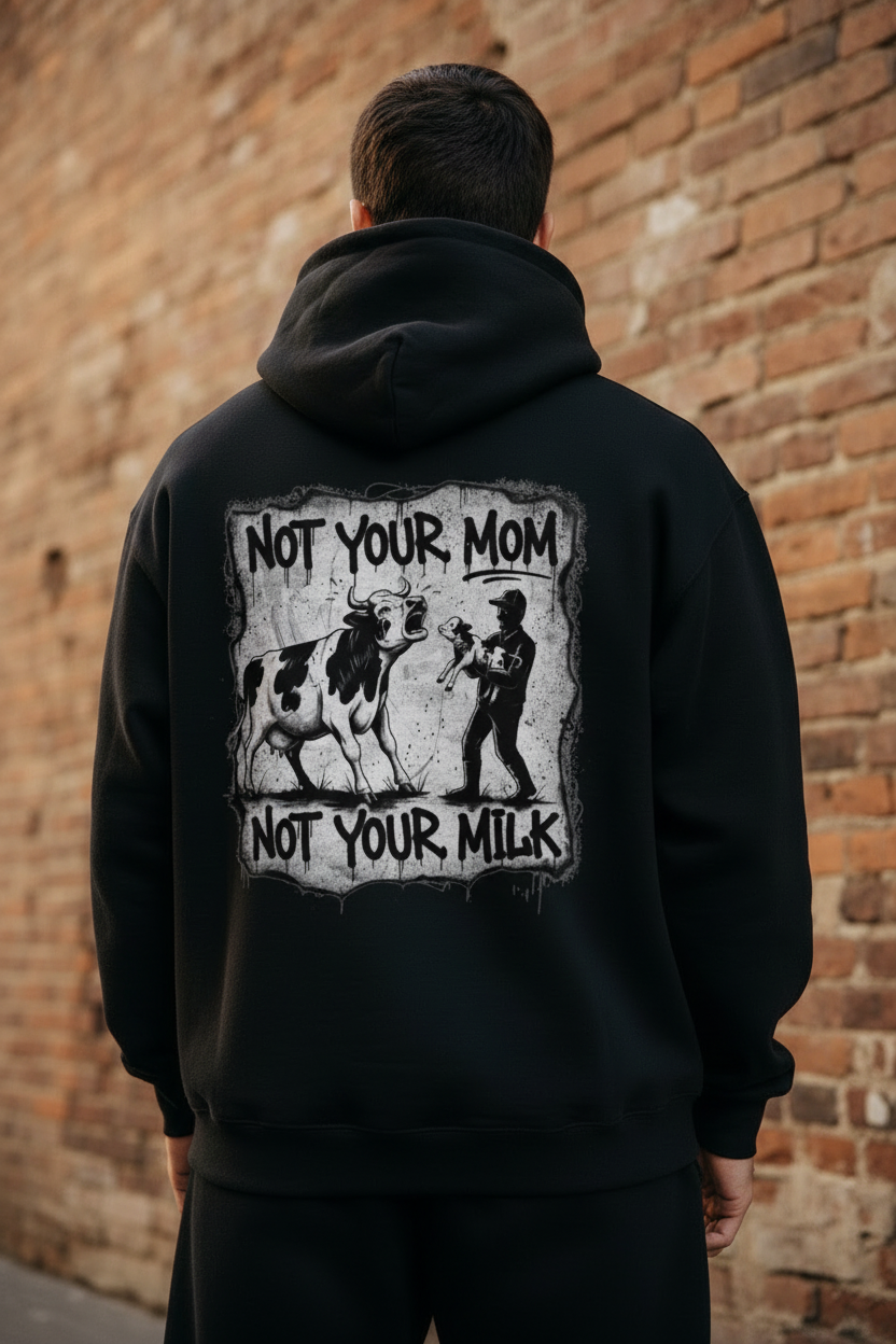 Black Hoodie Back with Graphic - Waist Up