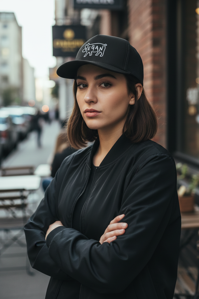 Black/White Trucker Cap Closer