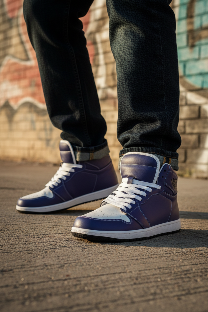 Blue/White VEGAN Retros - Blue Steel-