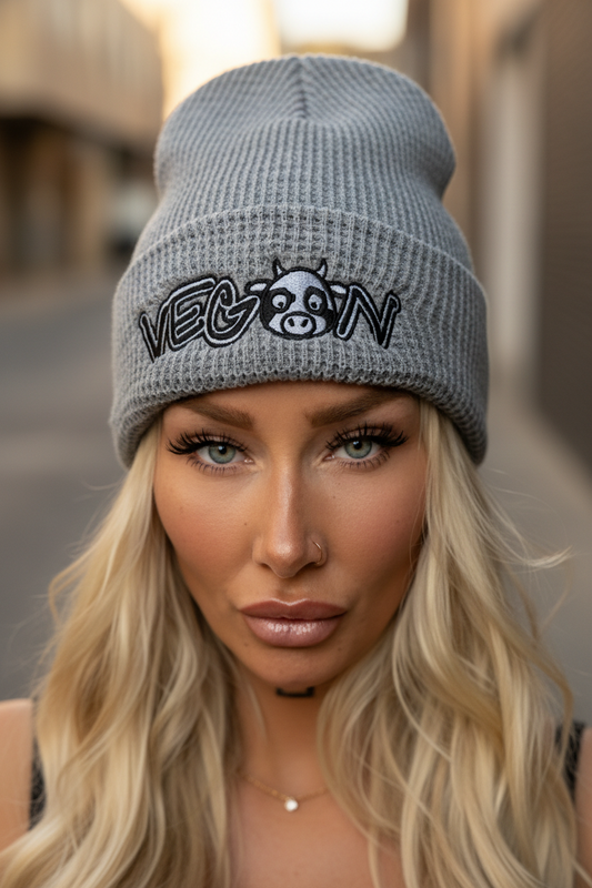 VEGAN Embroidered Waffle beanie