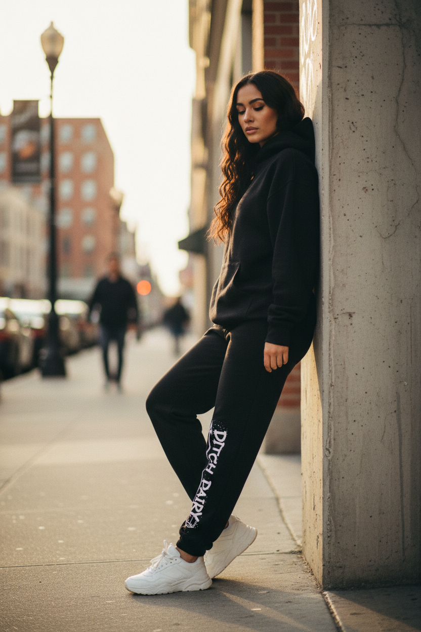 Female Black Sweatpants - Left Leg Exact Graphic