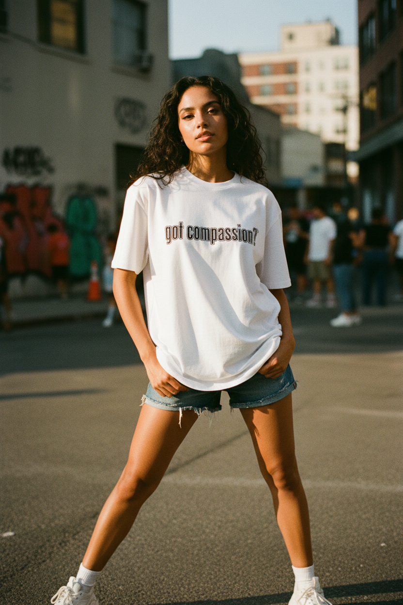 Vegan " Got Compassion " Unisex organic oversized high neck t-shirt