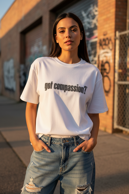 Vegan " Got Compassion " Unisex organic oversized high neck t-shirt