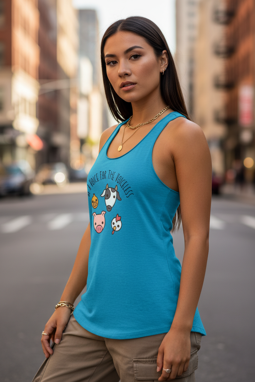 VEGAN " Be A Voice For The Voiceless" Women's Racerback Tank