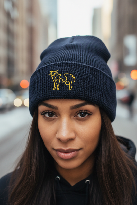 VEGAN " Cow Calligraphy " Embroidered Waffle beanie