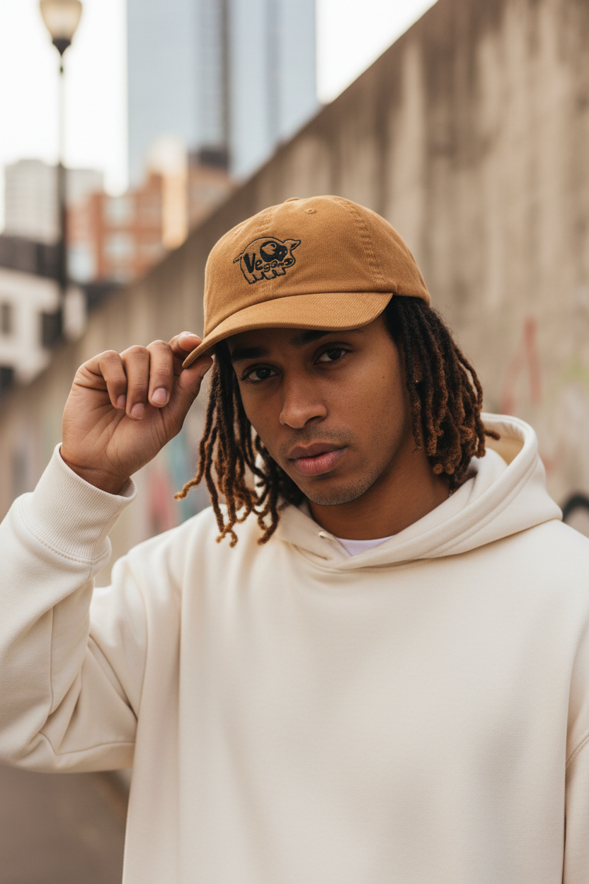 VEGAN Embroidered Corduroy hat