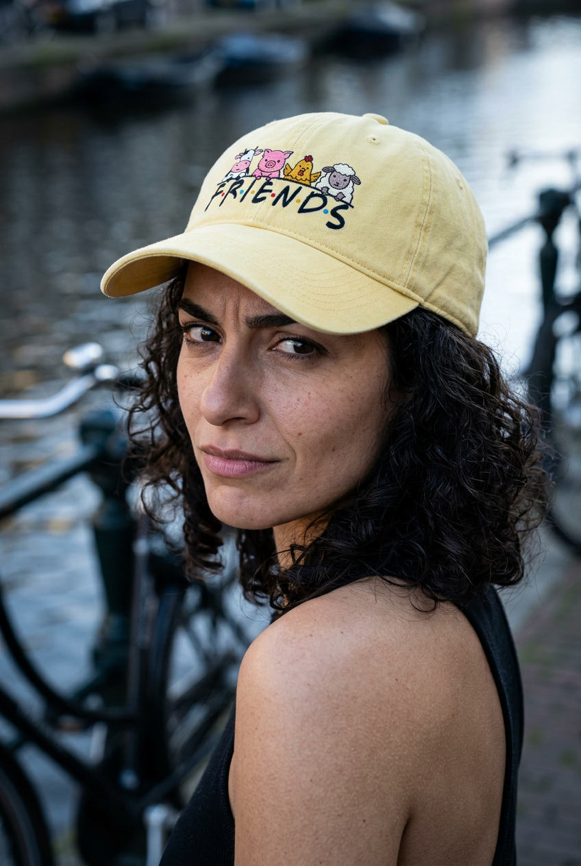 Model wearing Butter FRIENDS vegan embroidered sunwashed cap