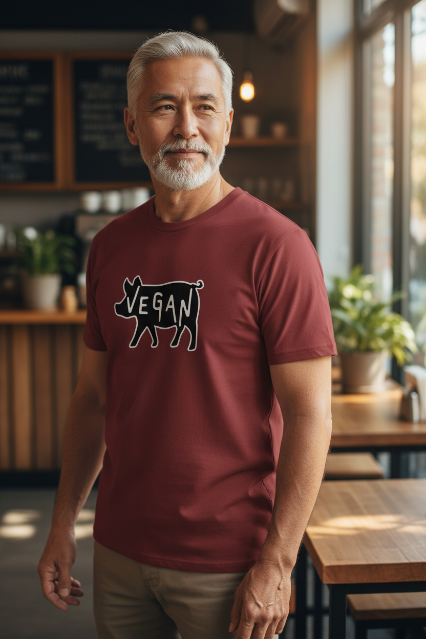 Burgundy lifestyle model mockup on a silver-haired male model