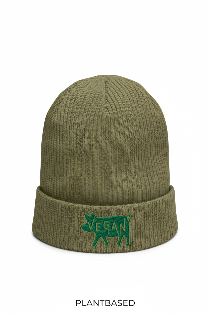 Olive Green Beanie White BG