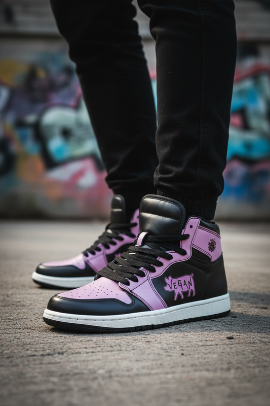 Vegan Retro High-Top Sneakers - Pink & Black