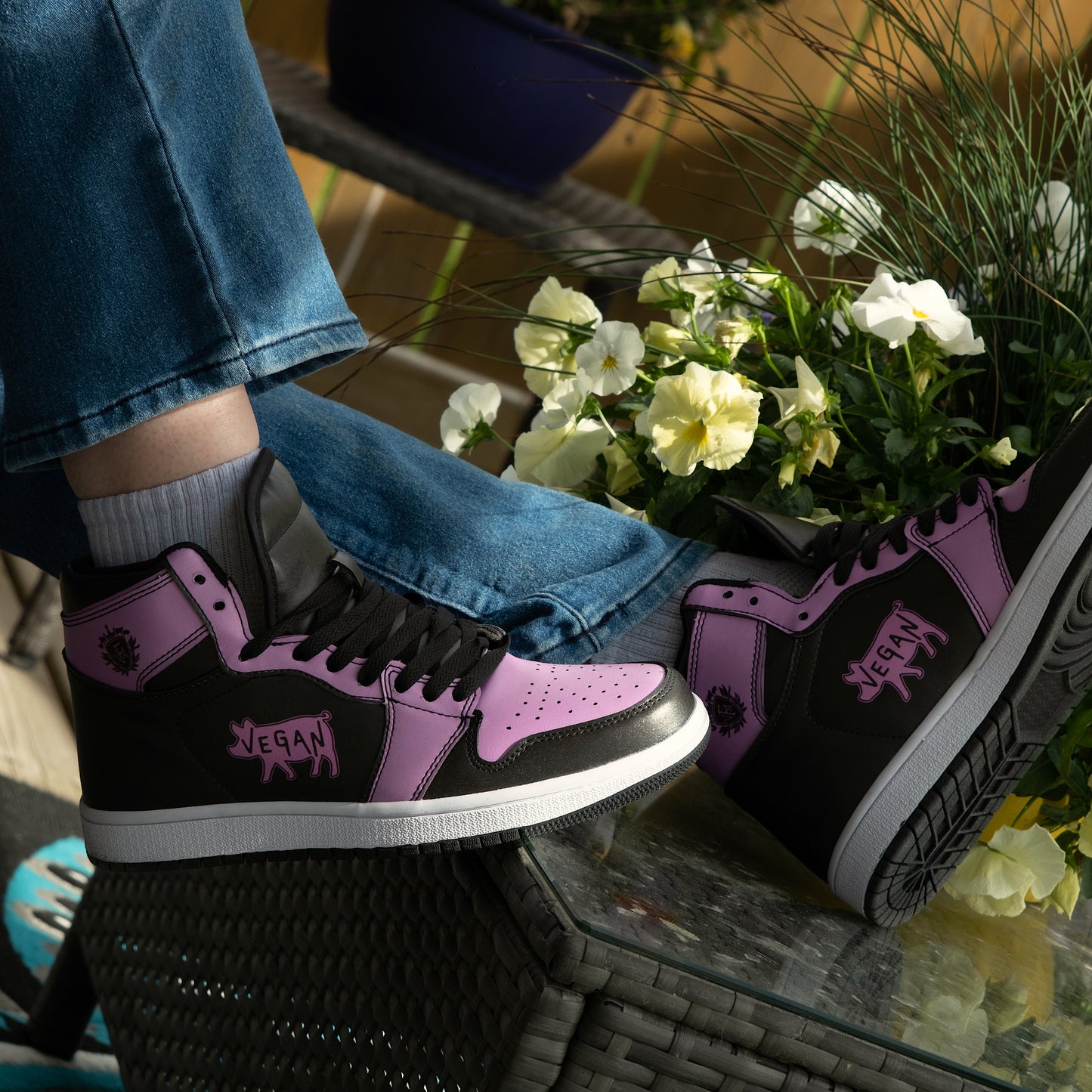 Vegan Retro High-Top Sneakers - Pink & Black