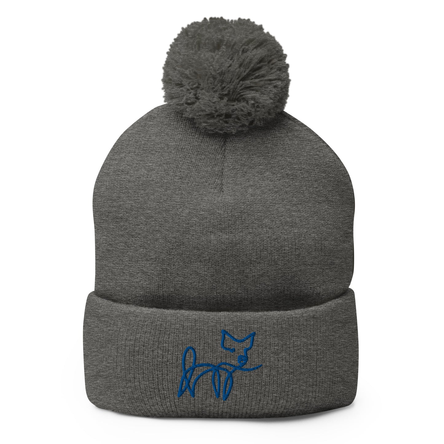 VEGAN " Calligraphy Pig" Embroidered Pom-Pom Beanie